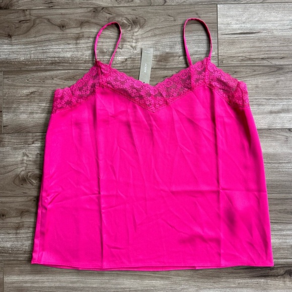 J Crew Camisole with lace trim Sz S Fuchsia Blossom NWT - Picture 1 of 11